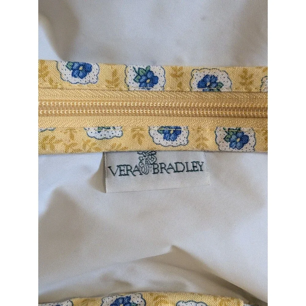 Rare Vintage Vera Bradley ELIZABETH Yellow Round Travel Cosmetic Bag Case Train